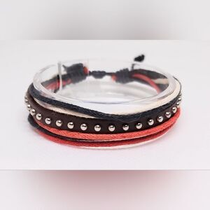 Men's bracelet‎ leather layered black new e6
